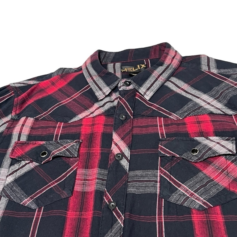 HELIX Western Red Black Plaid Long Sleeve Button Down Men's Shirt Size L - Picture 5 of 16